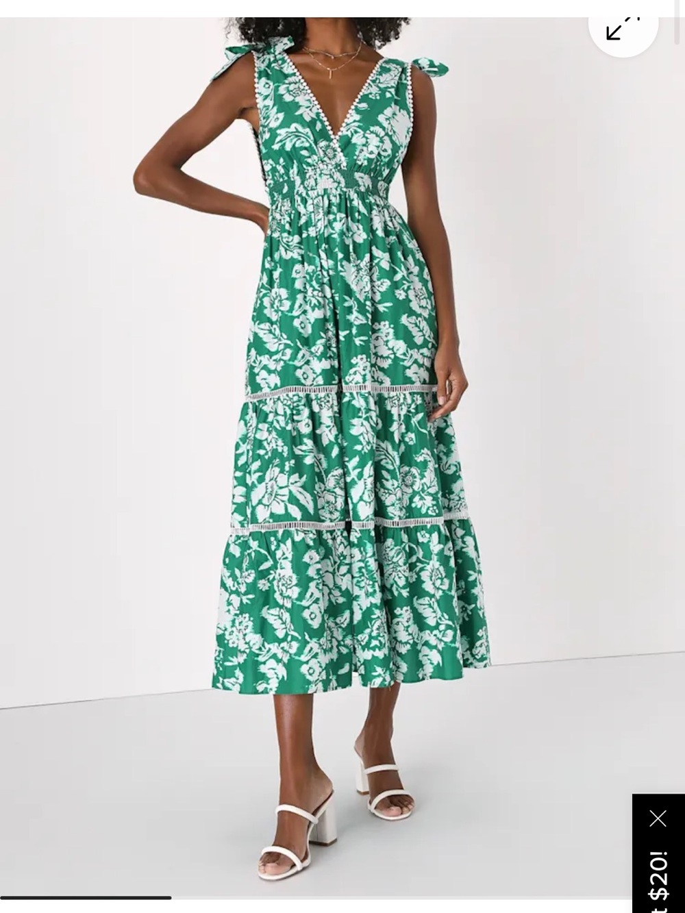 Lulu's Green and White Floral Tie-Shoulder Dress